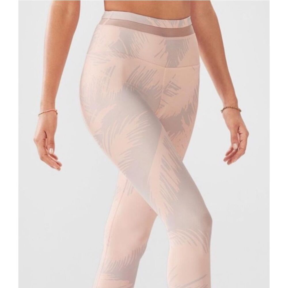 Fabletics Powerhold Darby peach/gray palm pattern 7/8 leggings - L